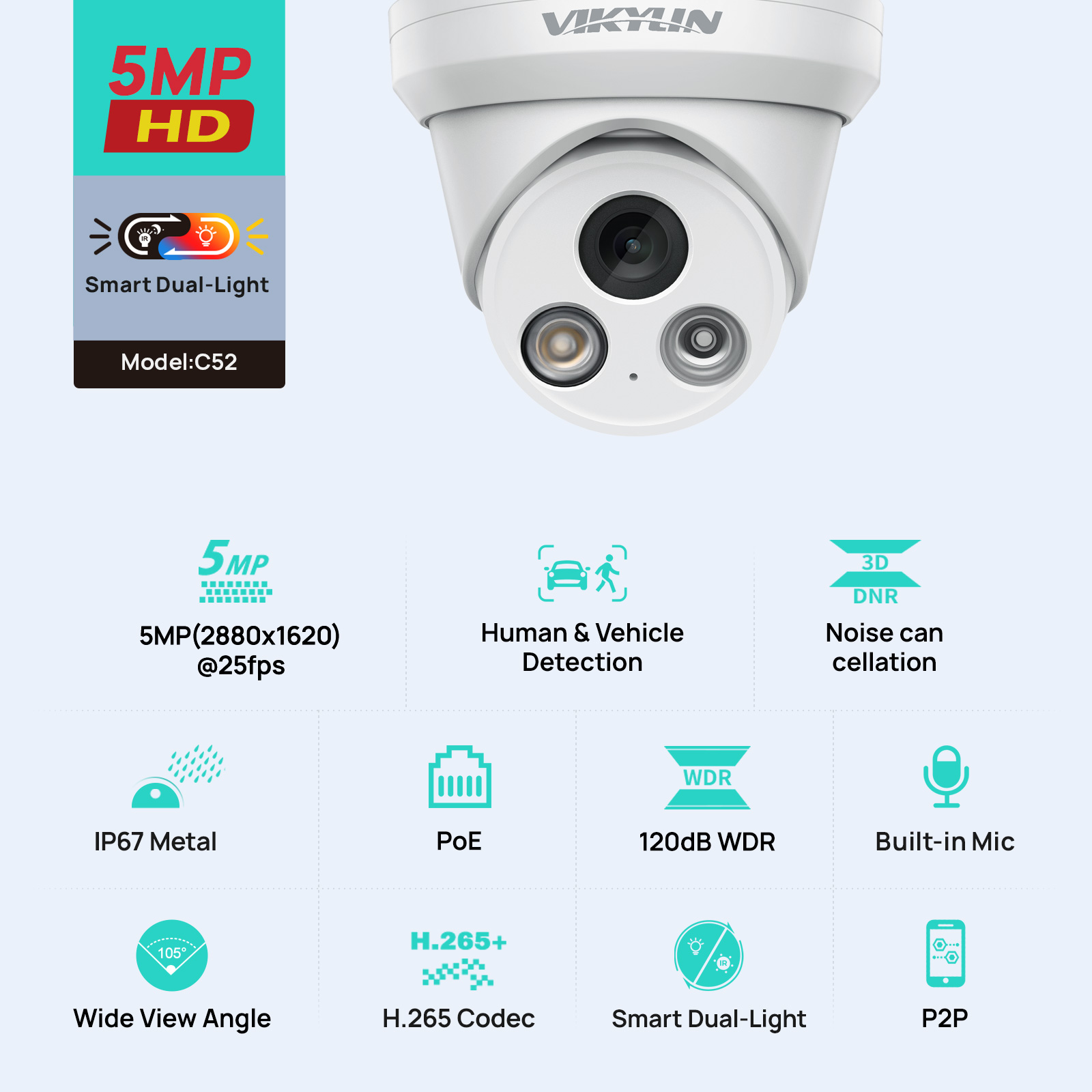 Home Security Service - VIKYLIN 5MP Akıllı Çift Işıklı IP