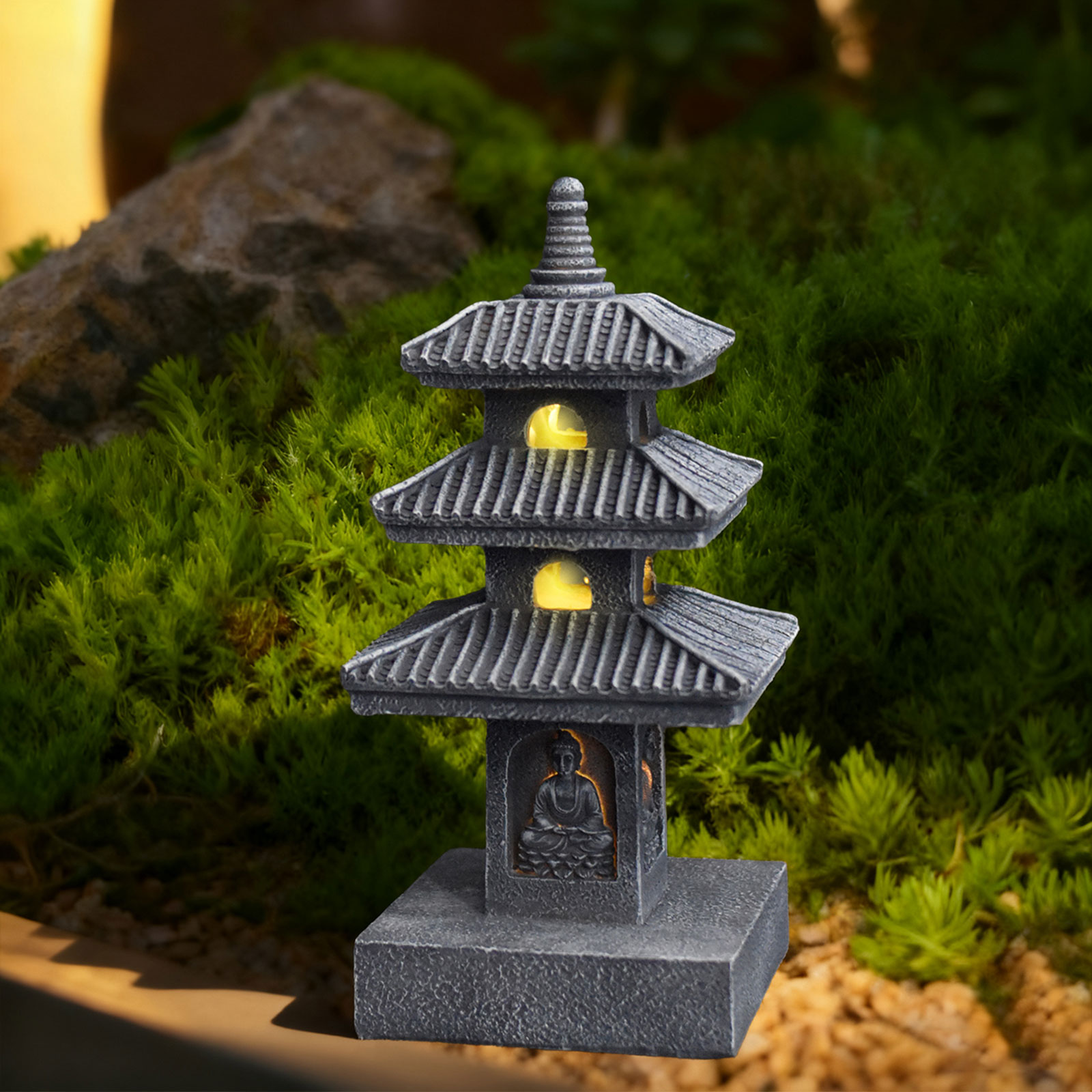 Home Security Yard Sign - Güneş Enerjili Pagoda Fener Bahçe Heykeli