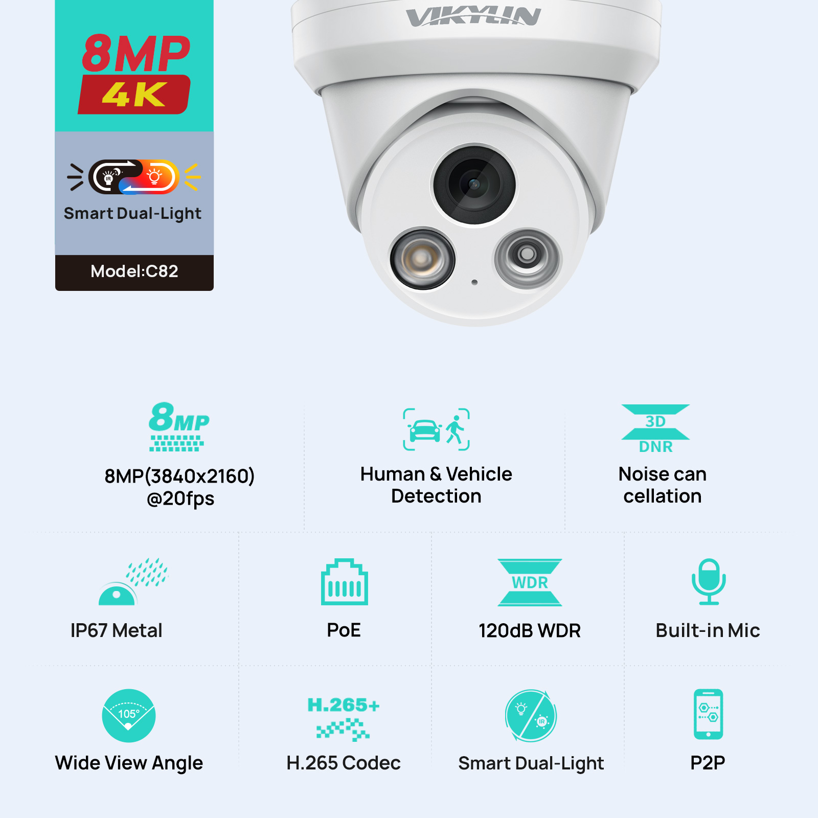 Home Security Service - VIKYLIN 8MP 4K Çift Işıklı IP