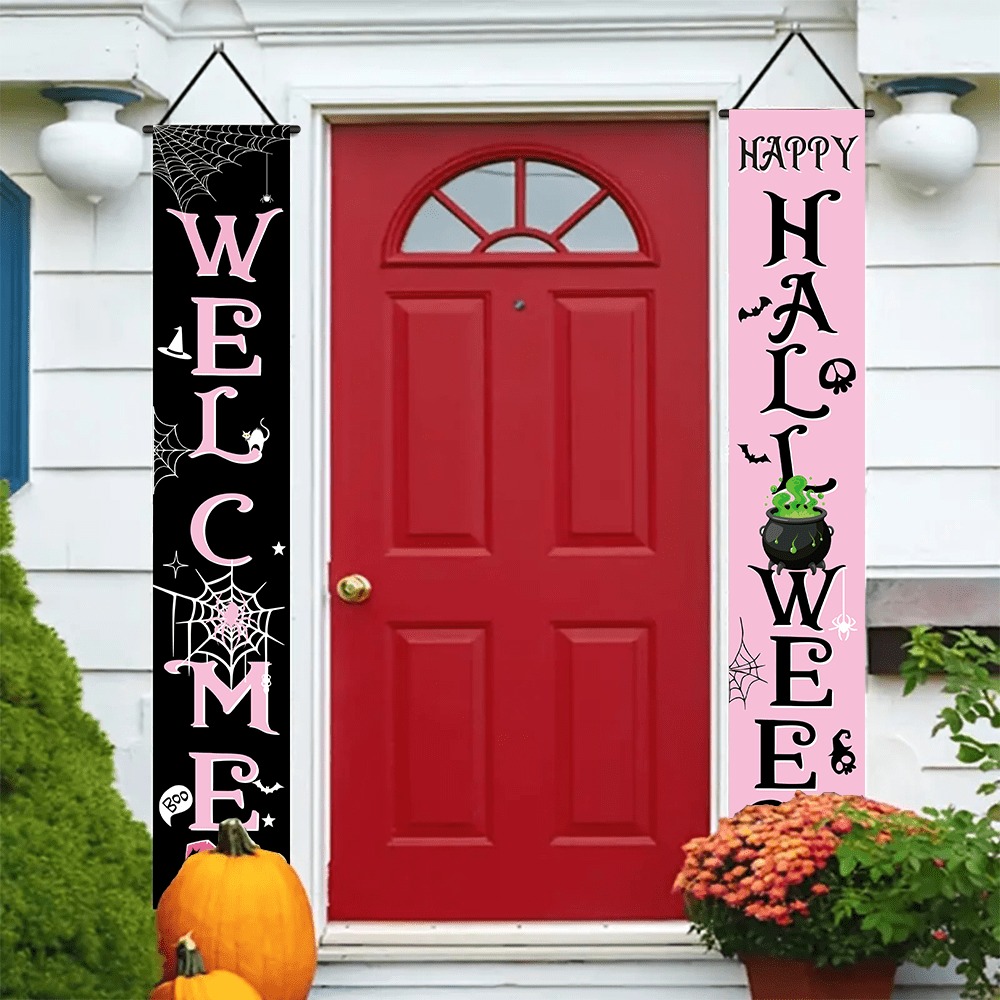 Home Security Yard Sign - Pembe Siyah Cadılar Bayramı Veranda Banner