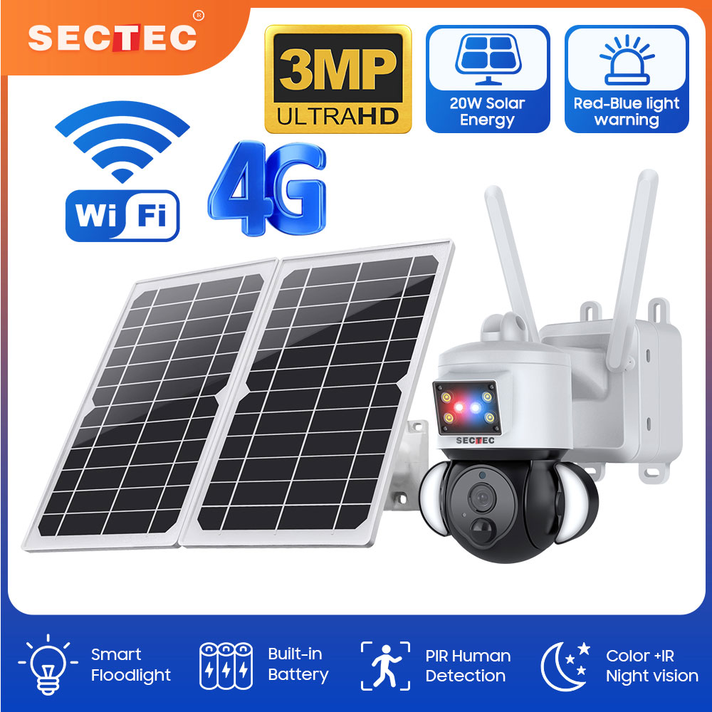 Home Security Flood Lights - SECTEC 20W güneş pili kırmızı mavi