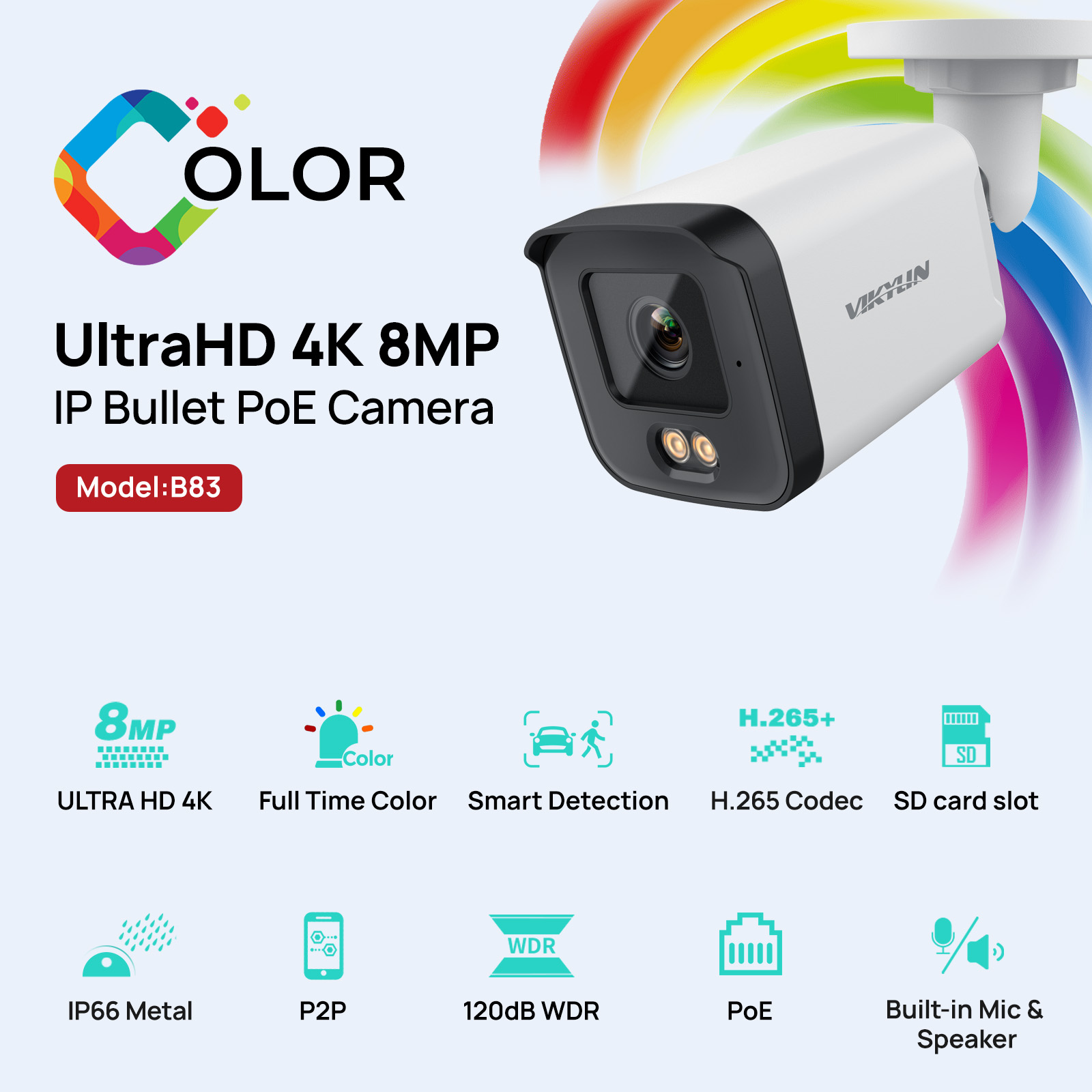 Home Security Service - VIKYLIN Tam Renkli 8MP HD IP