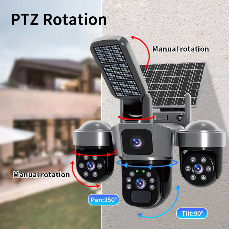 6MP V380 APP Güneş Enerjili Üç - Home Security Flood Lights incelemesi ve fiyatı